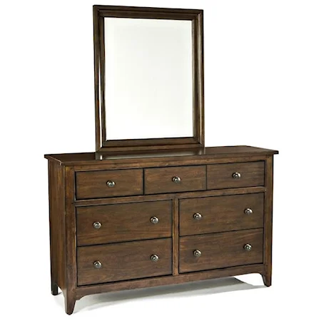 Transitional 7-Drawer Dresser with Coordinating Portrait Mirror